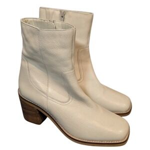 Seychelles Off White Leather Square Toe Block Heel Ankle Boots Womens 9.5